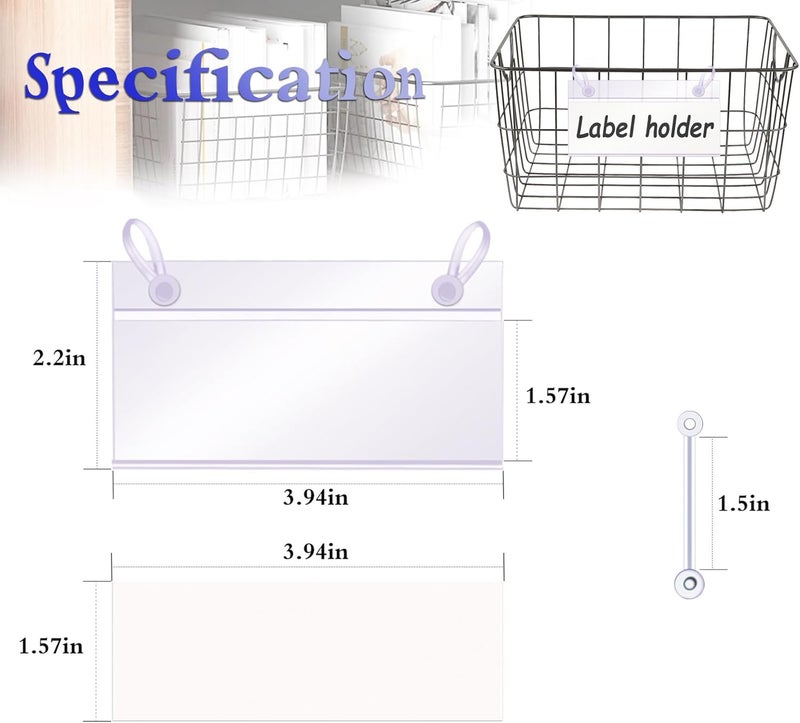 ELEMGULY Basket Label Holders, 20PCS Plastic Basket Label Clips with Easy Button Lock Design, Wire Shelf Label Holder Wire Rack Display Holder Price Sign for Home Market (20pcs Label Paper Included) - Image 2